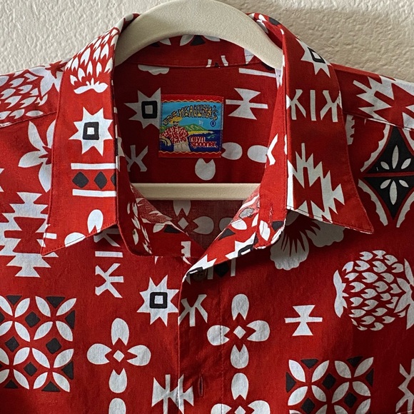 Reyn Spooner Joe Kealuha’s Red Blue Tropical Hawaiin Shirt Made In Hawaii size L - Picture 5 of 15